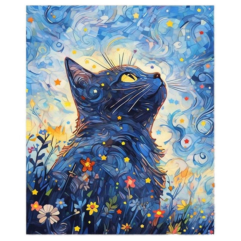 Starry Sky Cat DIY Digital Oil Painting Manufacturer Wholesale Van Gogh Coloring Craft Decorative Painting Flower Hand-painted Landscape Oil Painting